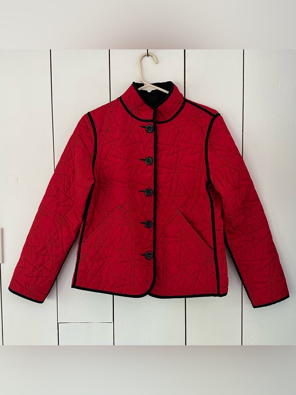 Spanner Reversible Quilted Jacket Small Red Black Mandarin Collar Button Closure